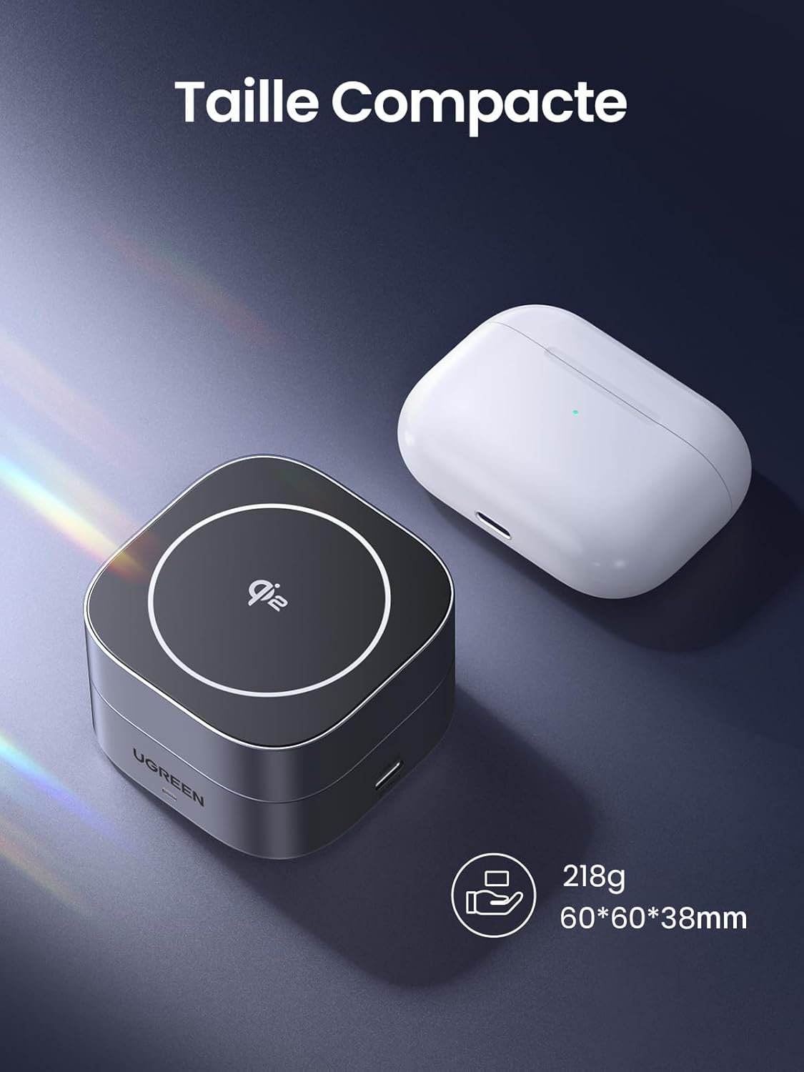 UGREEN MagFlow Qi2 15W Chargeur Induction iPhone 2 en 1 Certifié Compatible avec MagSafe iPhone 16 Plus Pro Max 15 14 13 12 Mini AirPods 4 3 2 Pro Chargeur sans Fil Magnétique Angle Réglable