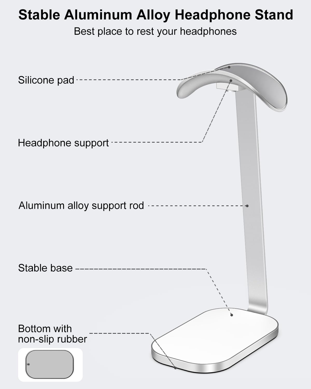 Support de Casque VICHYIE – Aluminium, Base Lestée, Design Incliné, Compatible AirPods Max