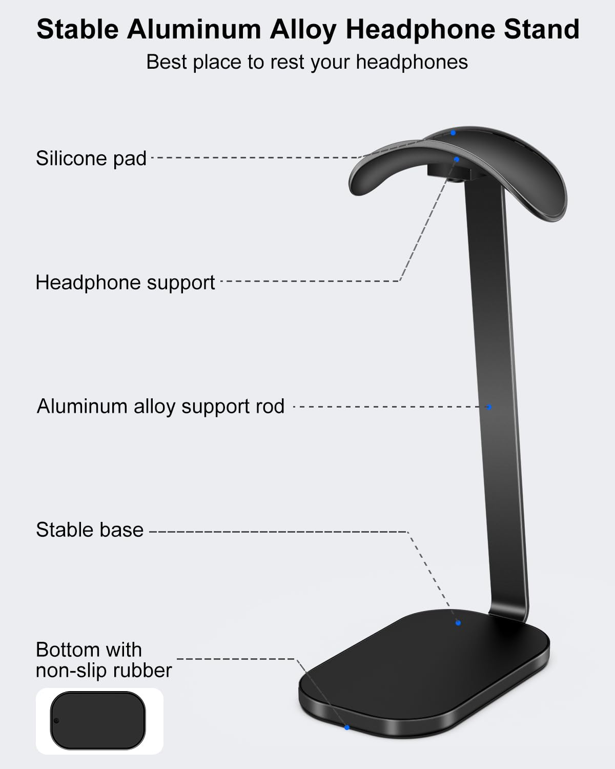 Support de Casque VICHYIE – Aluminium, Base Lestée, Design Incliné, Compatible AirPods Max