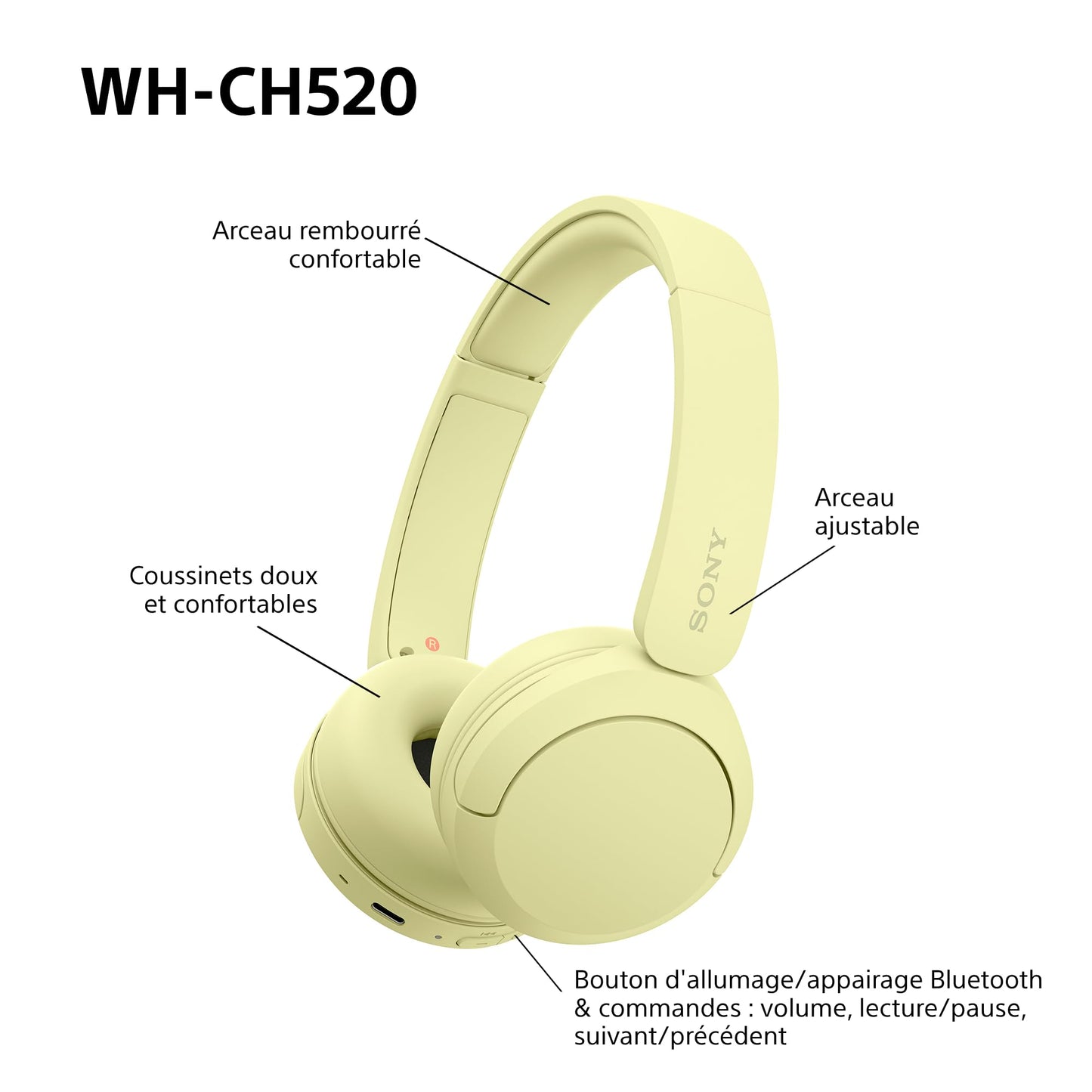 Sony WH-CH520 – Casque Bluetooth Supra-Auriculaire avec Autonomie de 50h et Connexion Multipoint