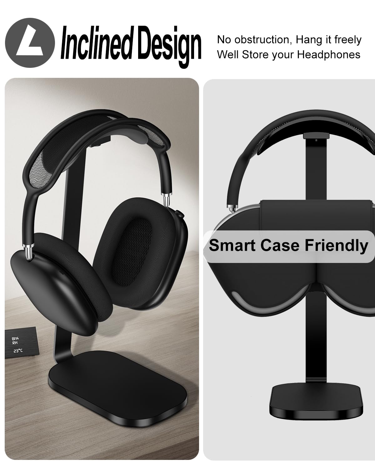 Support de Casque VICHYIE – Aluminium, Base Lestée, Design Incliné, Compatible AirPods Max