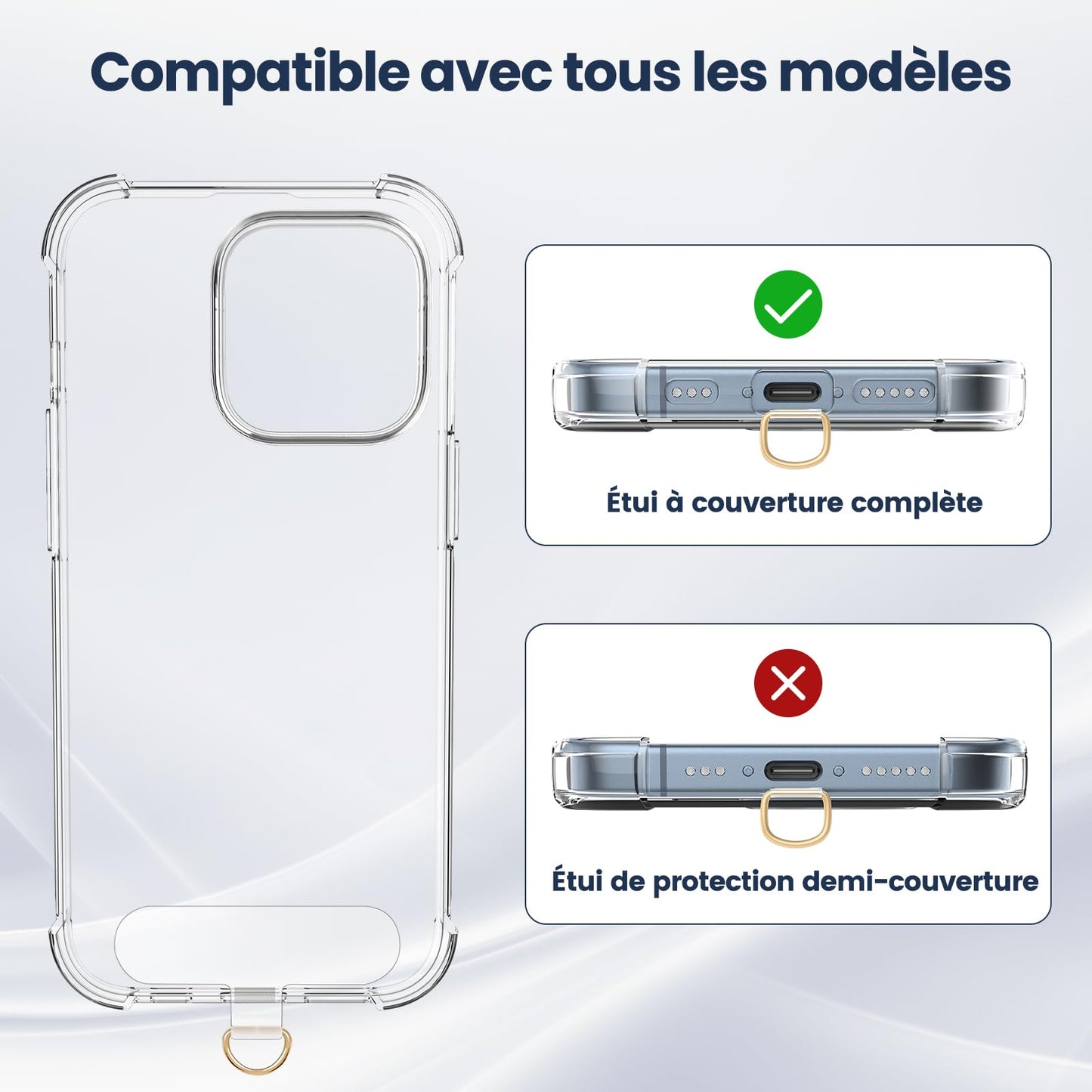 Cordon Téléphone Caslord – Lanière Universelle 1,6 m avec 2 Patchs Durables