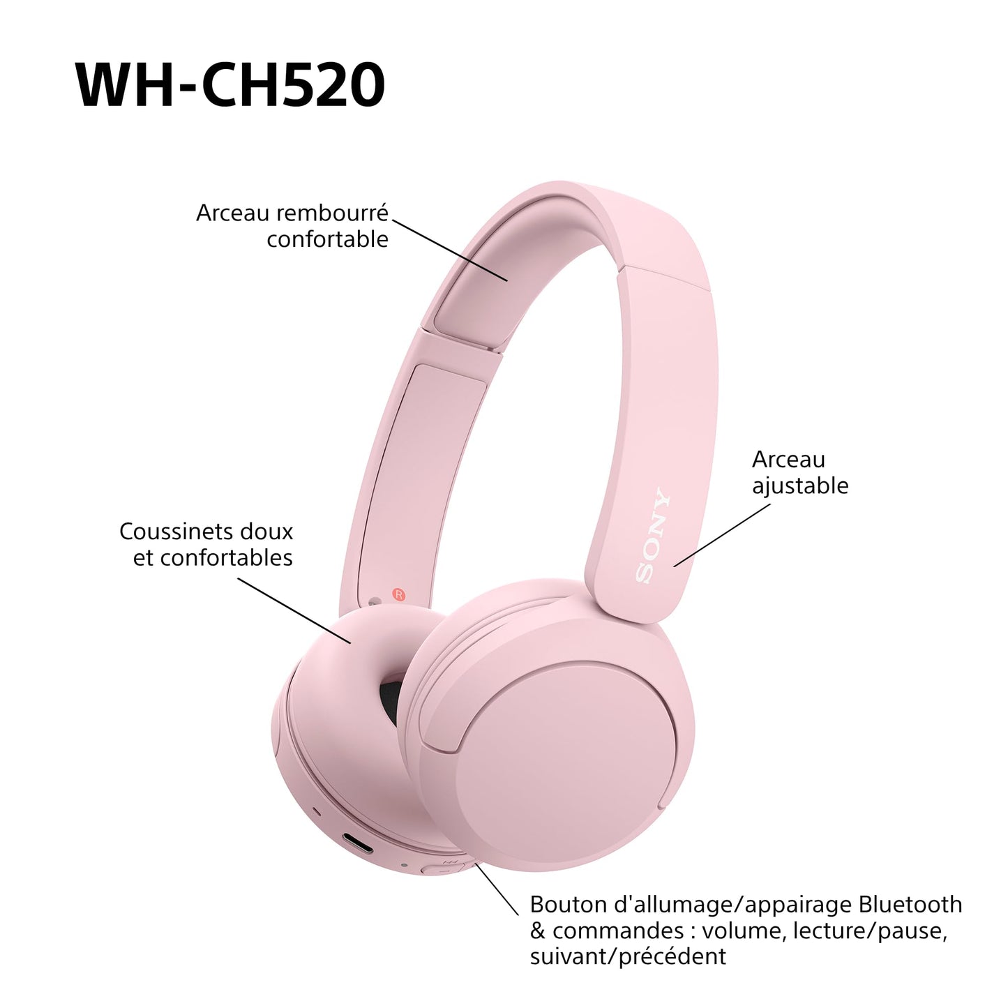 Sony WH-CH520 – Casque Bluetooth Supra-Auriculaire avec Autonomie de 50h et Connexion Multipoint