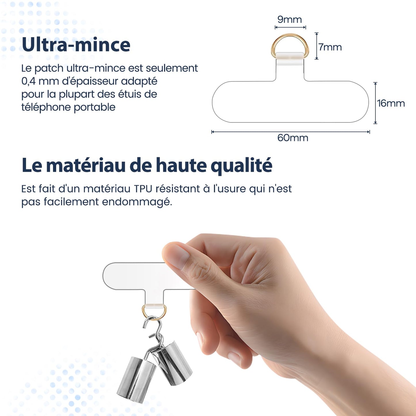 Cordon Téléphone Caslord – Lanière Universelle 1,6 m avec 2 Patchs Durables