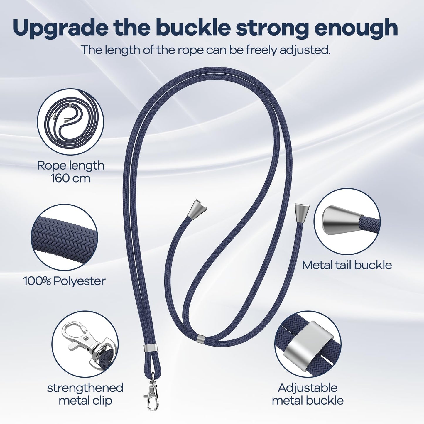 Cordon Téléphone Caslord – Lanière Universelle 1,6 m avec 2 Patchs Durables