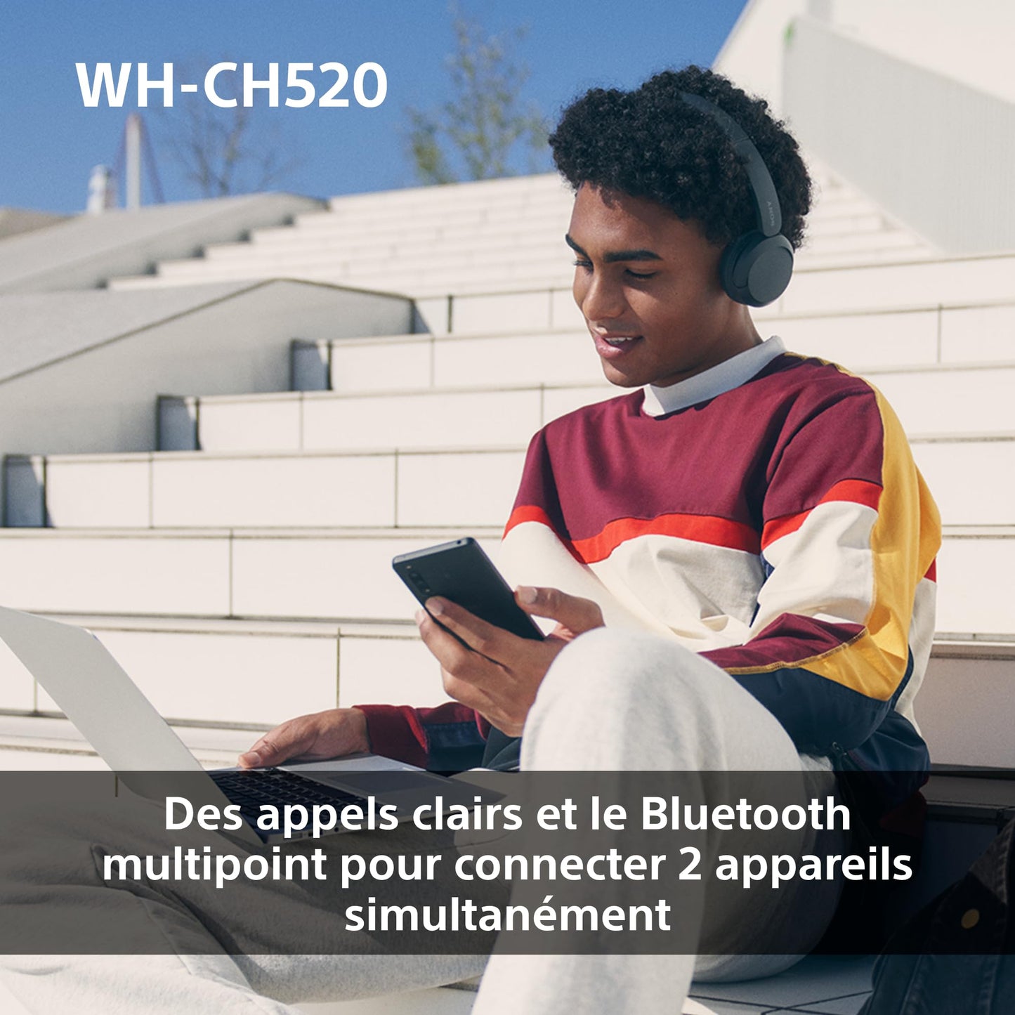 Sony WH-CH520 – Casque Bluetooth Supra-Auriculaire avec Autonomie de 50h et Connexion Multipoint