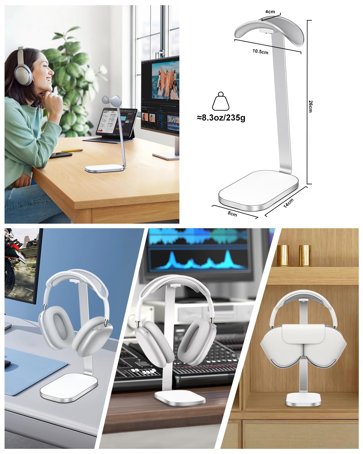 Support de Casque VICHYIE – Aluminium, Base Lestée, Design Incliné, Compatible AirPods Max