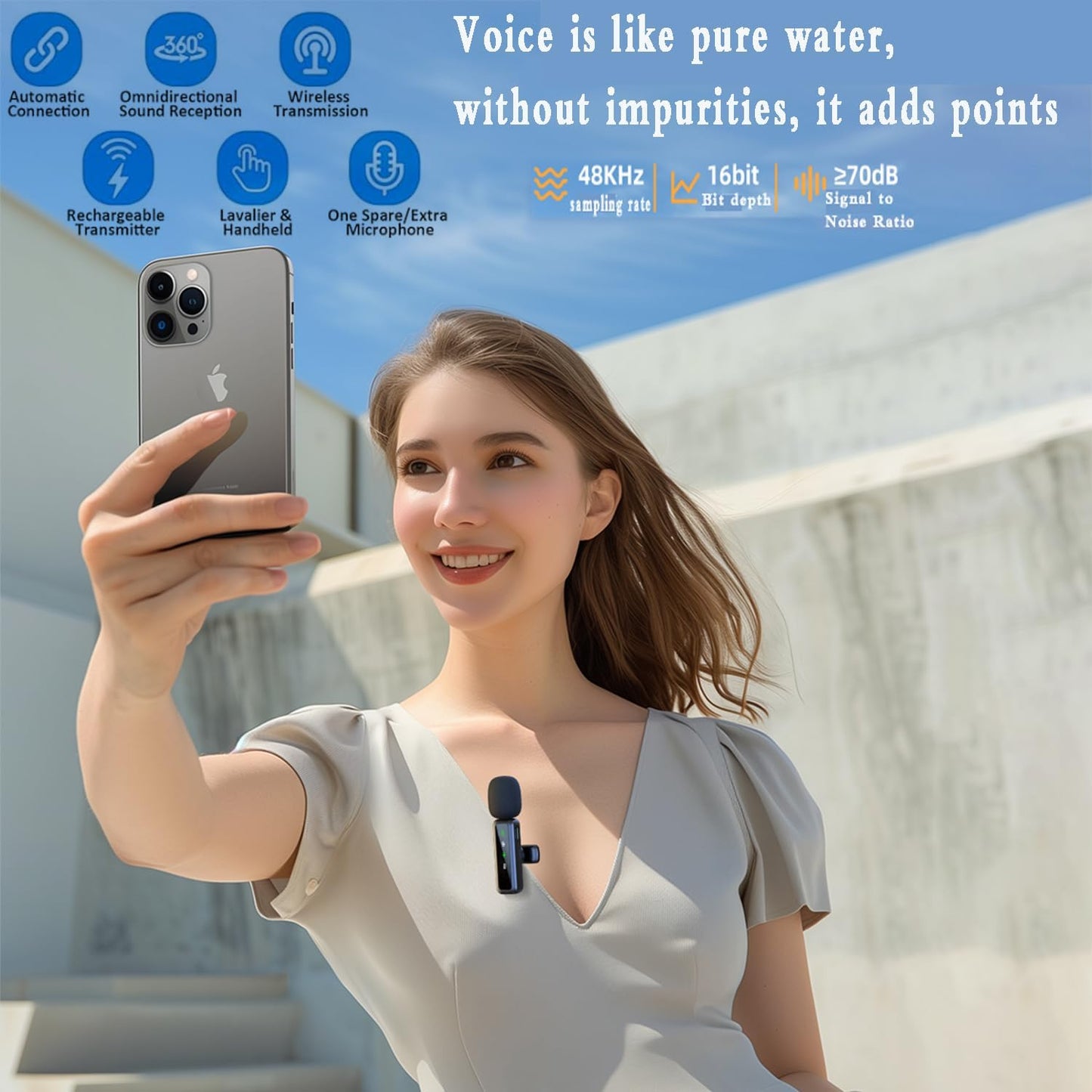 Microphone Cravate Sans Fil XIXIXIAXIA – Compatible iPhone, Android, PC – Réduction de Bruit AI