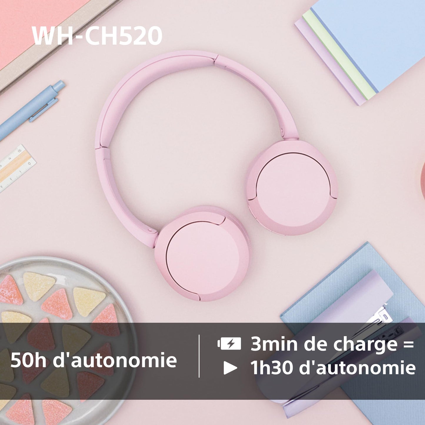 Sony WH-CH520 – Casque Bluetooth Supra-Auriculaire avec Autonomie de 50h et Connexion Multipoint