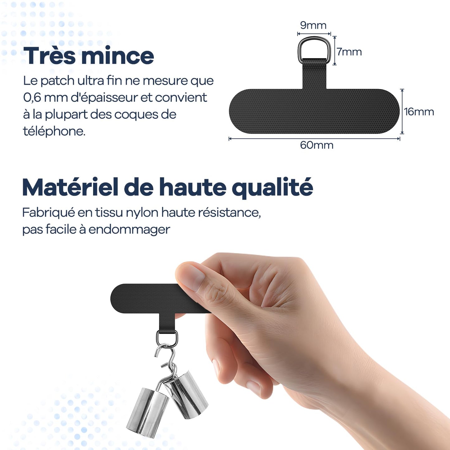 Cordon Téléphone Caslord – Lanière Universelle 1,6 m avec 2 Patchs Durables