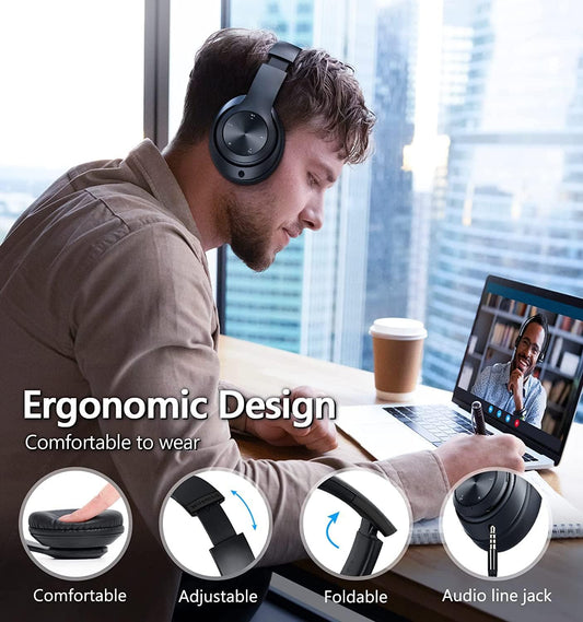 Casque Bluetooth Over-Ear Pliable – Hi-Fi Stéréo avec Microphone, FM, Carte SD et Mode Filaire