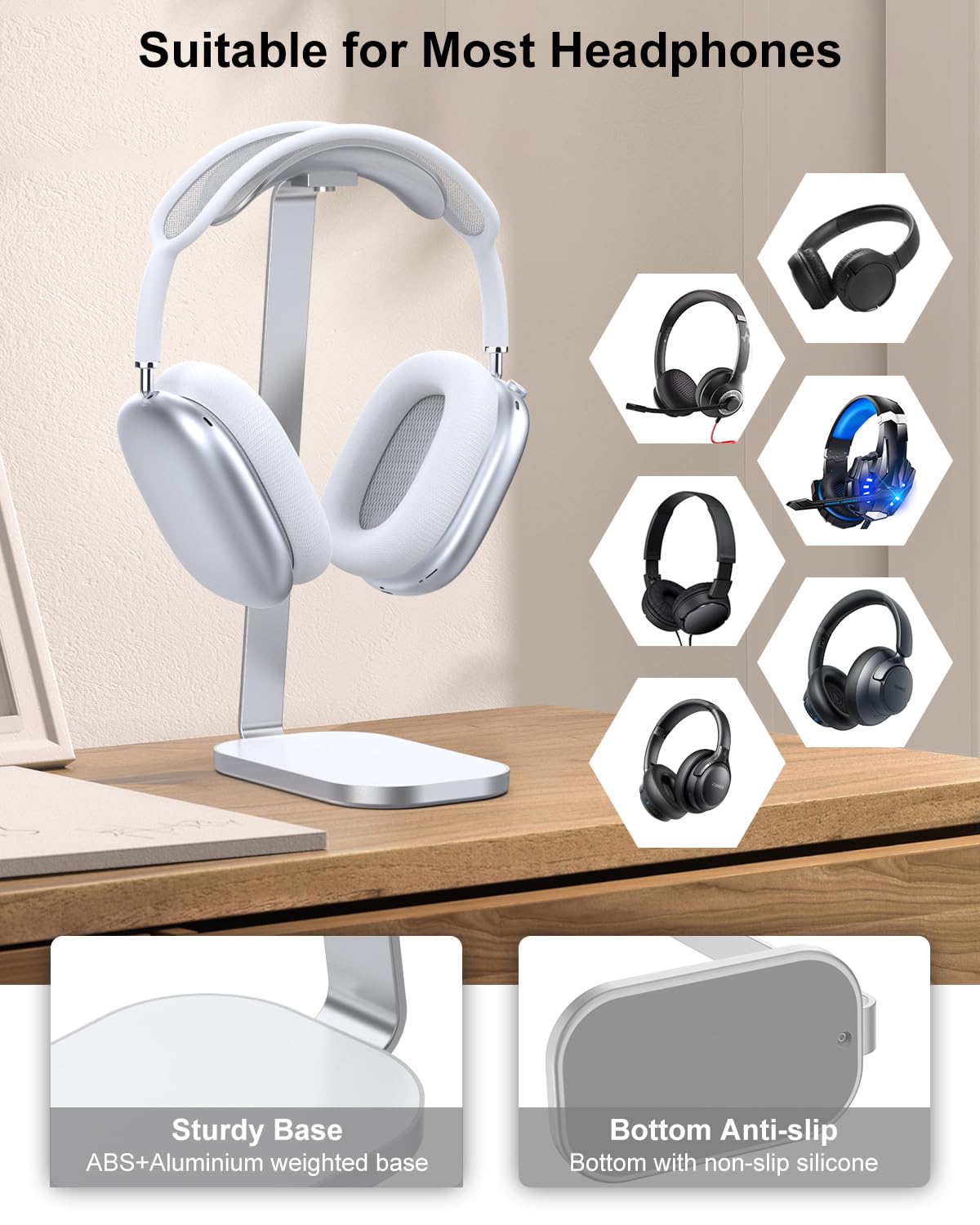Support de Casque VICHYIE – Aluminium, Base Lestée, Design Incliné, Compatible AirPods Max