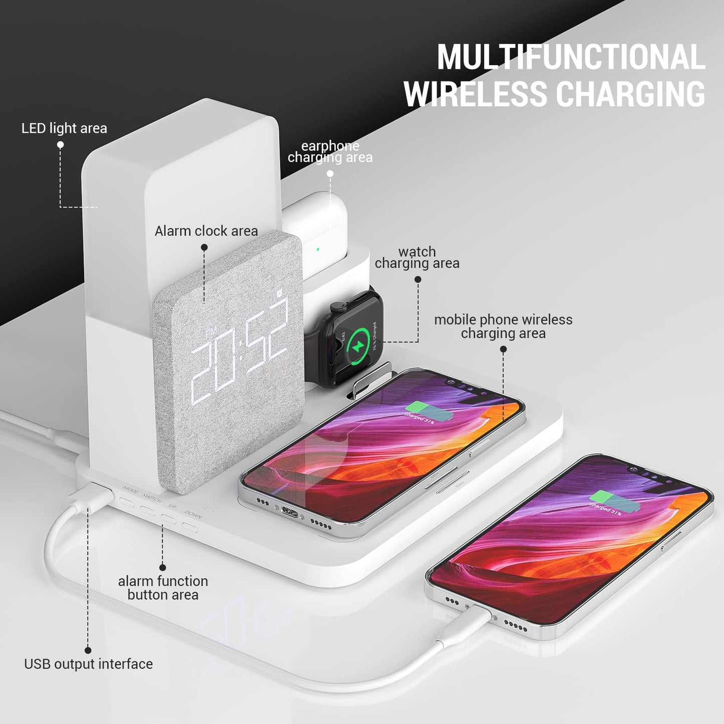 Chargeur à Induction Station, COLSUR 3 en 1 Chargeur sans Fil 15W Universel Qi Portable Rapide Charger pour iPhone 16/15 /14/13/12/11 Pro Max/X/8/Samsung/Huawei, iWatch SE 9/8/7/6/5/4/3/2 et AirPods