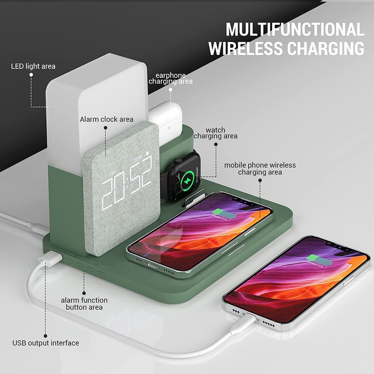 Chargeur à Induction Station, COLSUR 3 en 1 Chargeur sans Fil 15W Universel Qi Portable Rapide Charger pour iPhone 16/15 /14/13/12/11 Pro Max/X/8/Samsung/Huawei, iWatch SE 9/8/7/6/5/4/3/2 et AirPods