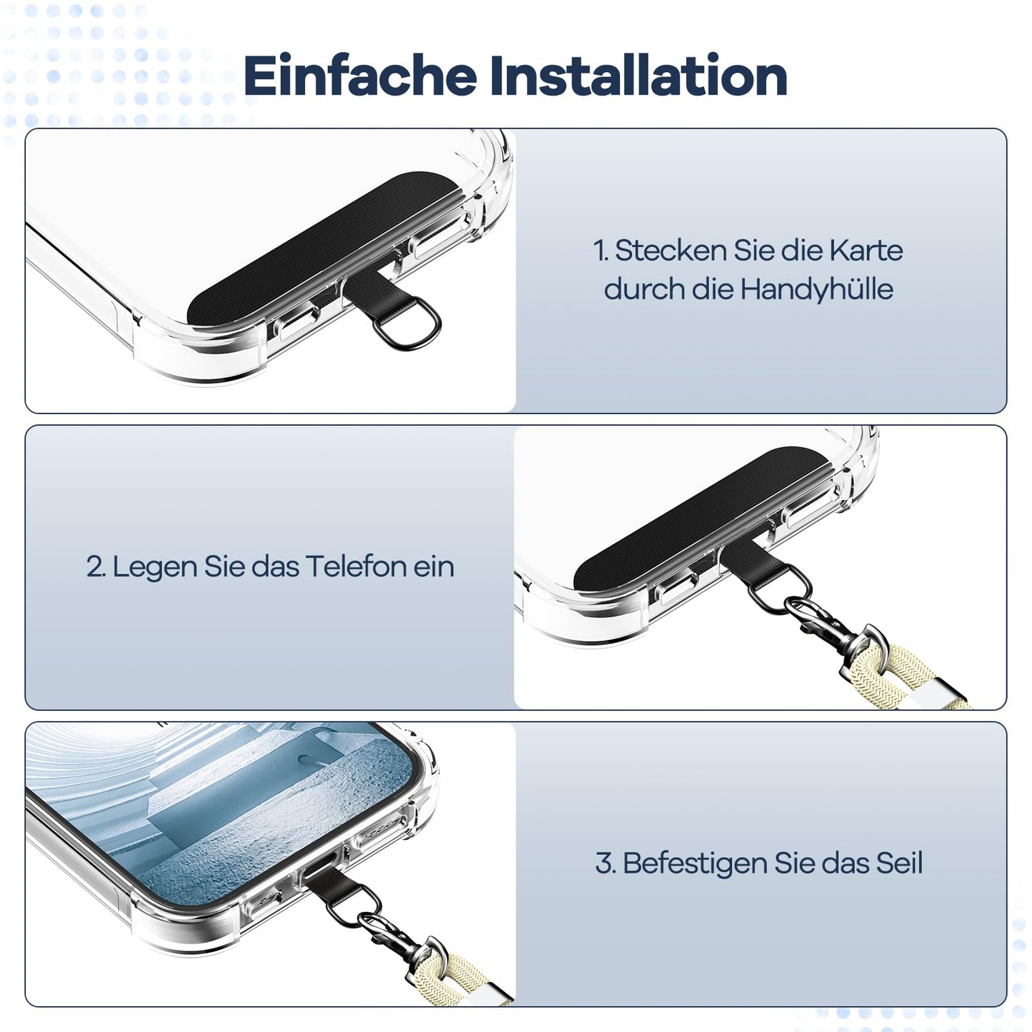 Cordon Téléphone Caslord – Lanière Universelle 1,6 m avec 2 Patchs Durables