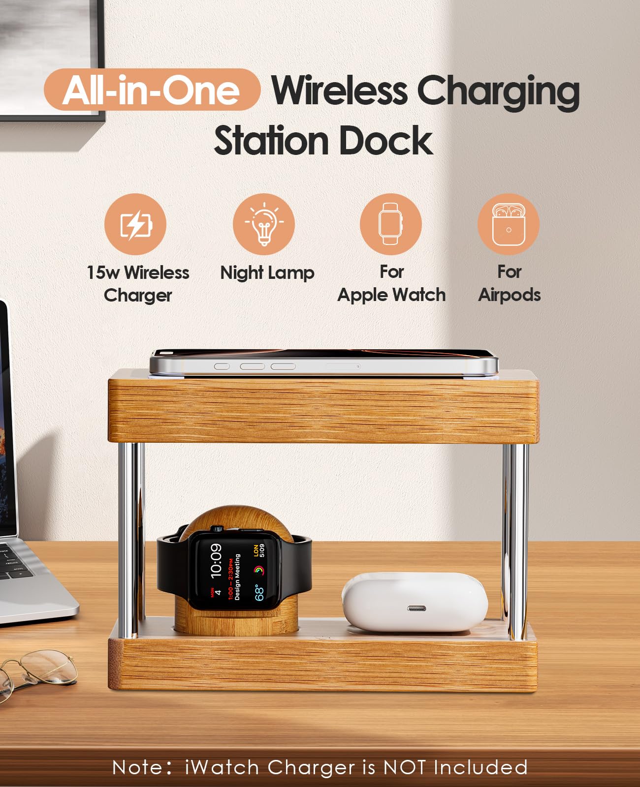 Station de Charge pour Plusieurs appareils, Alltripal en Bambou 7 Ports, Station de Charge 50 W, Chargeur USB, Chargeur Rapide, Organisateur Compatible avec téléphone Portable (Station de Charge pour