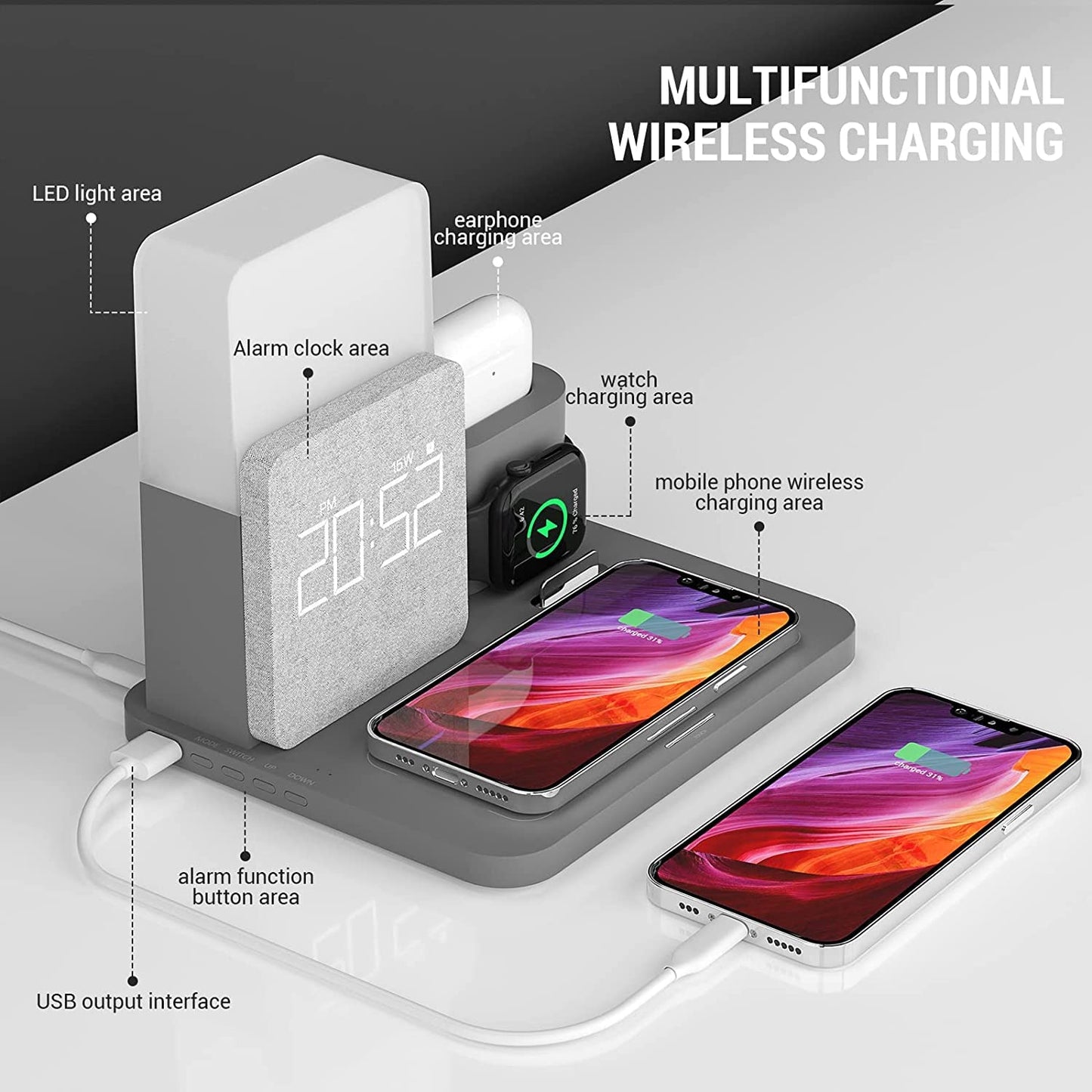 Chargeur à Induction Station, COLSUR 3 en 1 Chargeur sans Fil 15W Universel Qi Portable Rapide Charger pour iPhone 16/15 /14/13/12/11 Pro Max/X/8/Samsung/Huawei, iWatch SE 9/8/7/6/5/4/3/2 et AirPods