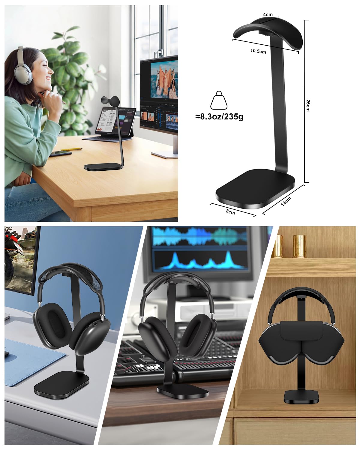 Support de Casque VICHYIE – Aluminium, Base Lestée, Design Incliné, Compatible AirPods Max