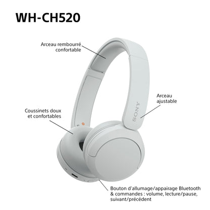 Sony WH-CH520 – Casque Bluetooth Supra-Auriculaire avec Autonomie de 50h et Connexion Multipoint