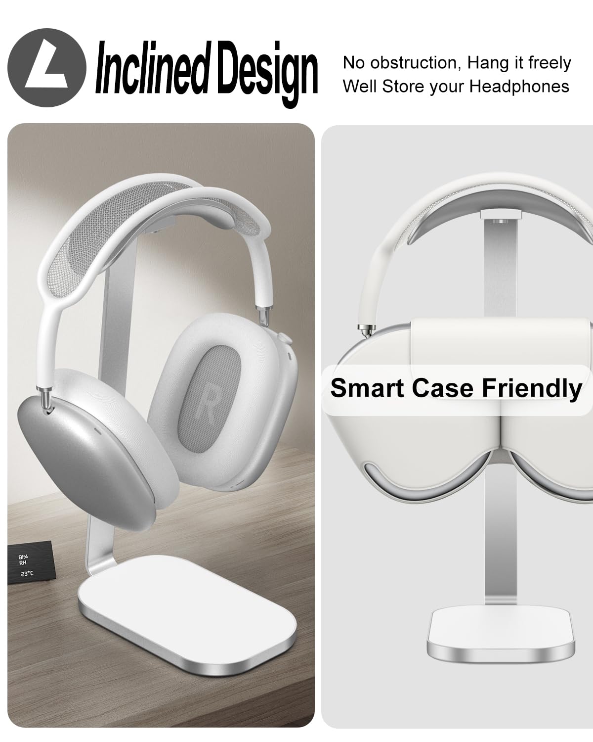 Support de Casque VICHYIE – Aluminium, Base Lestée, Design Incliné, Compatible AirPods Max