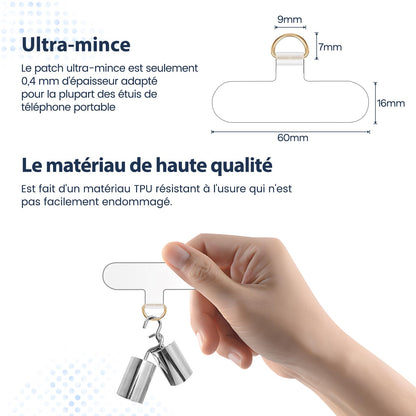 Cordon Téléphone Caslord – Lanière Universelle 1,6 m avec 2 Patchs Durables