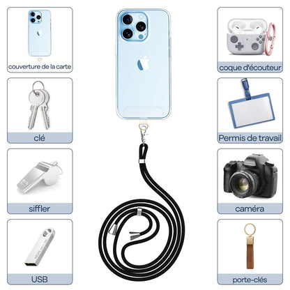 Cordon Téléphone Caslord – Lanière Universelle 1,6 m avec 2 Patchs Durables