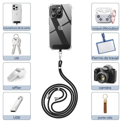 Cordon Téléphone Caslord – Lanière Universelle 1,6 m avec 2 Patchs Durables